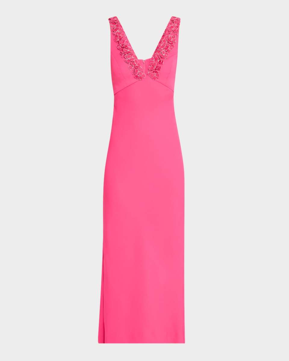Kallie Floral-Embellished Crepe Midi Dress